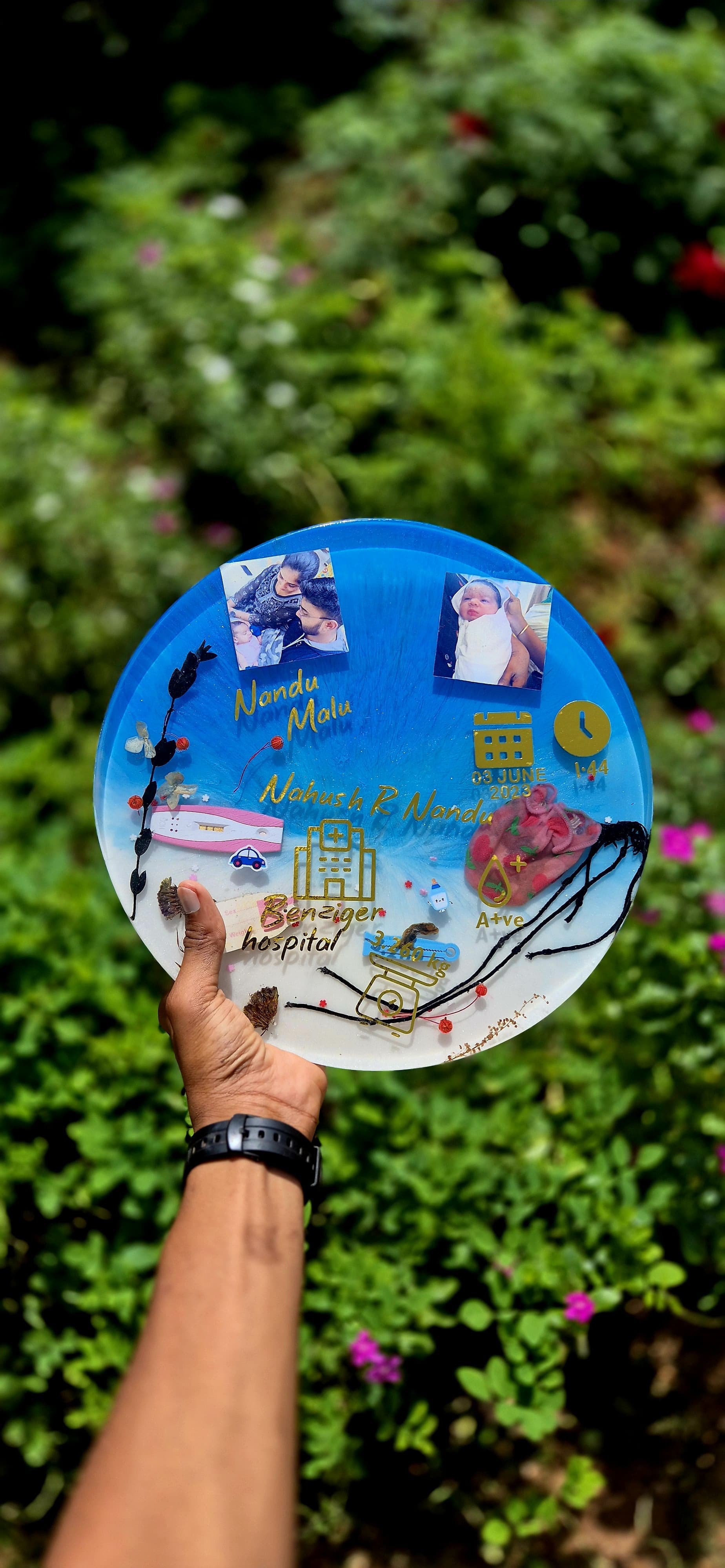 Modern epoxy table with photo preservation