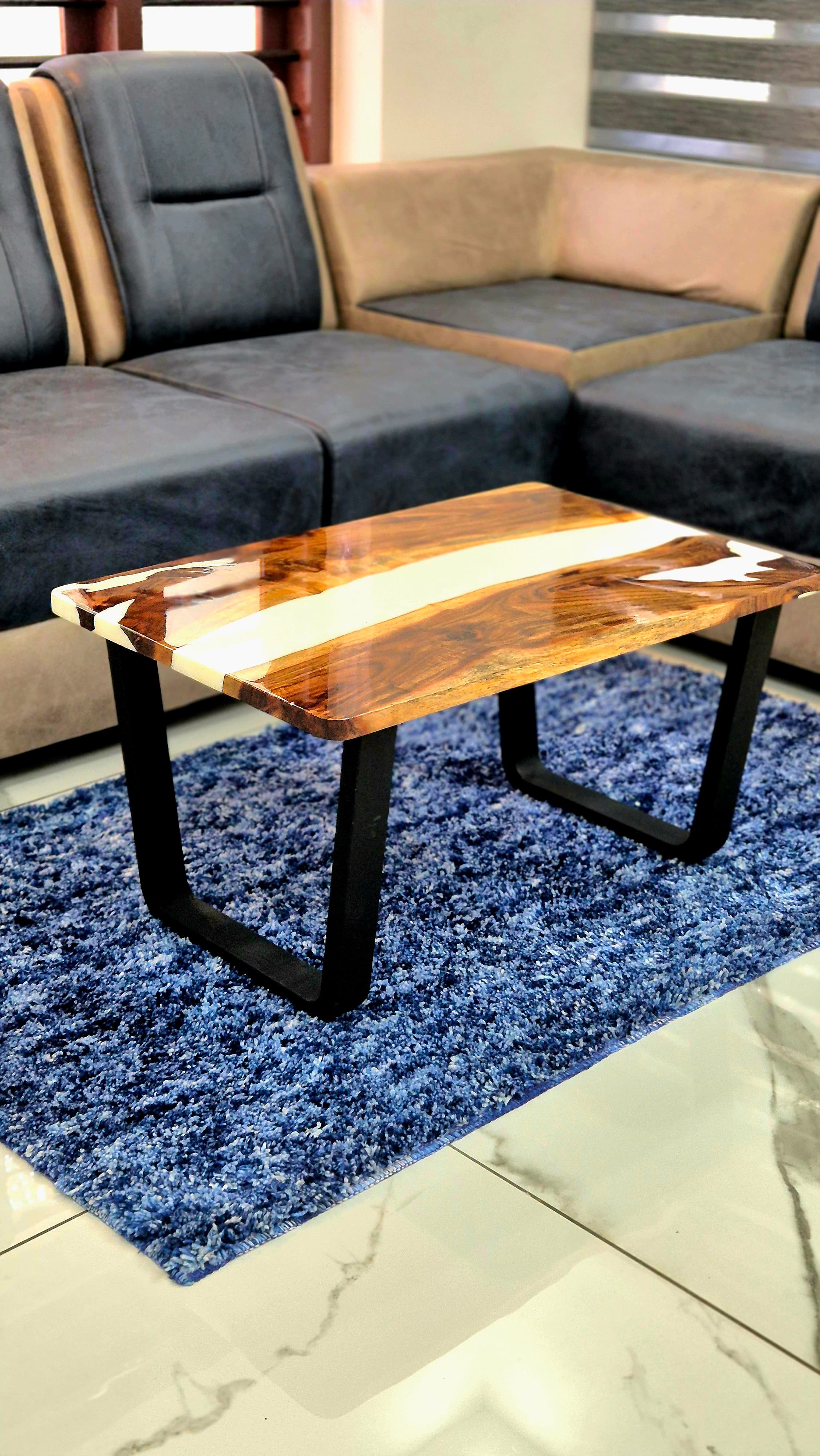 Modern epoxy table with photo preservation